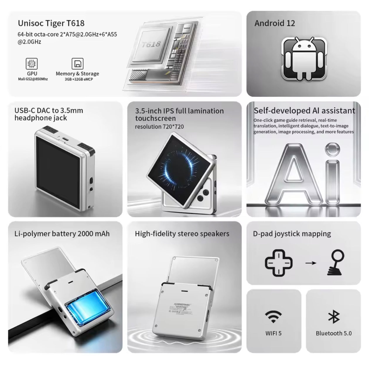 ANBERNIC RG Rotate Android Handheld Game Console T618 Chipset Retro Gaming Emulator WiFi 3GB+32GB Portable Player